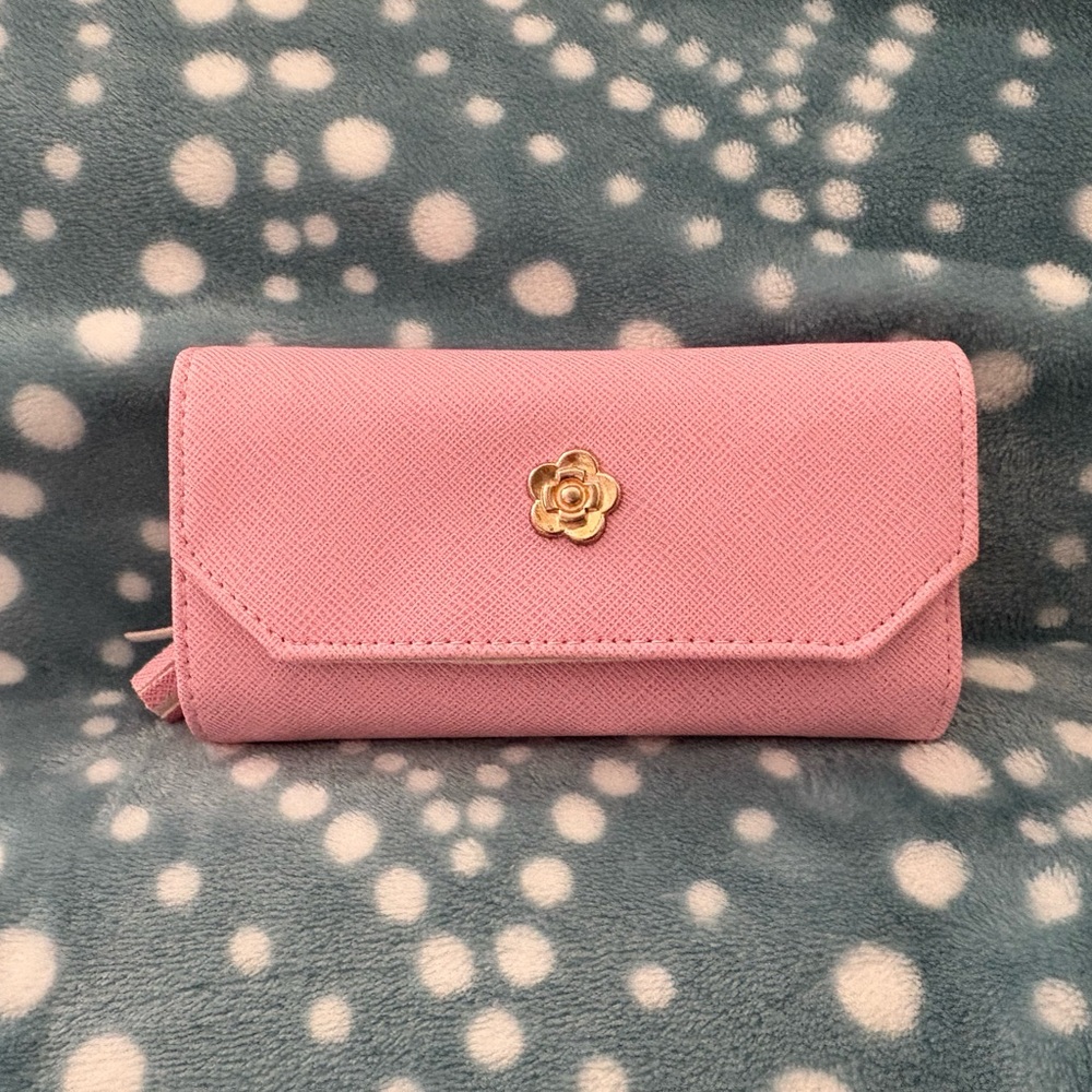 Pink Floral Accent Women's Jewelry Roll